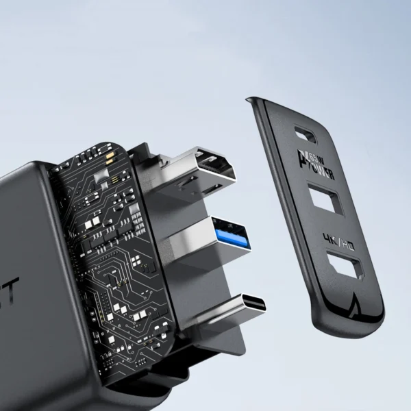 Acefast 2in1 įkroviklis GaN 65W USB Type-C / USB, HDMI adapteris 4K 60Hz (rinkinys su kabeliu) juodas (A17 black) - Image 9