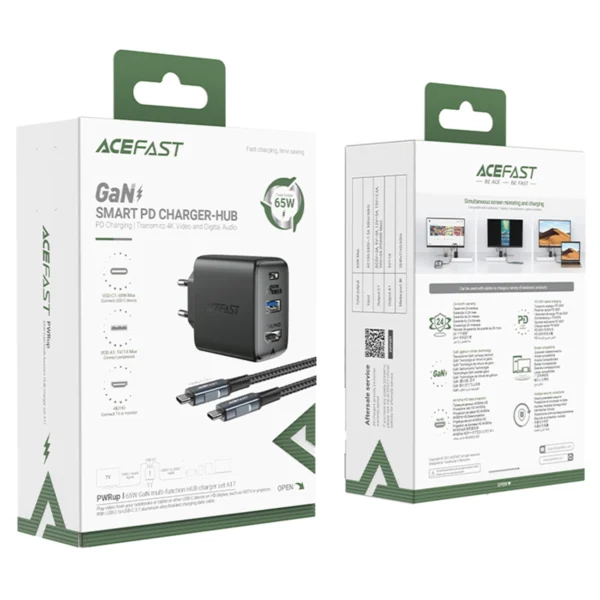 Acefast 2in1 įkroviklis GaN 65W USB Type-C / USB, HDMI adapteris 4K 60Hz (rinkinys su kabeliu) juodas (A17 black) - Image 10