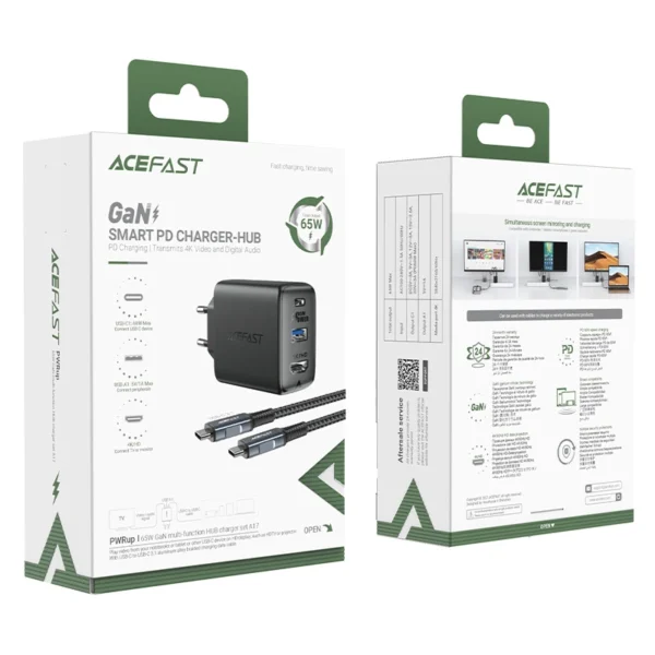 Acefast 2in1 įkroviklis GaN 65W USB Type-C / USB, HDMI adapteris 4K 60Hz (rinkinys su kabeliu) juodas (A17 black) - Image 5
