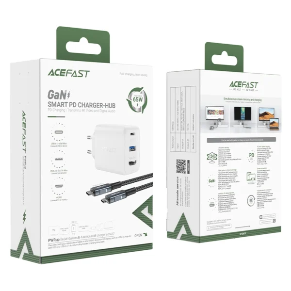 Acefast 2in1 įkroviklis GaN 65W USB Type-C / USB, HDMI adapteris 4K 60Hz (rinkinys su kabeliu) baltas (A17 white) - Image 4