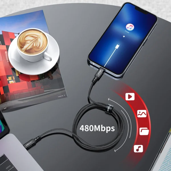 Acefast C4-01 Lightning - USB-C PD kabelis 30W 3A 480Mb/s 1,8 m - juodas - Image 12