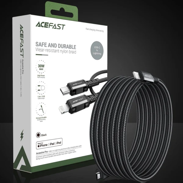 Acefast C4-01 Lightning - USB-C PD kabelis 30W 3A 480Mb/s 1,8 m - juodas - Image 13