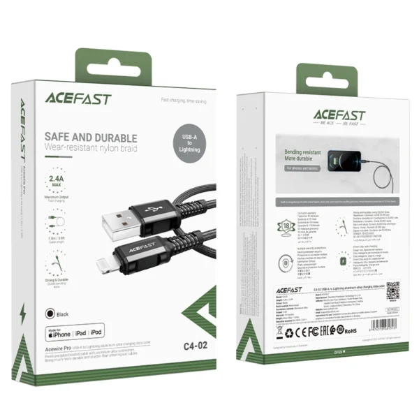 Acefast MFI USB - Lightning kabelis 1,8 m, 2,4A juodas (C4-02 A Black) - Image 5