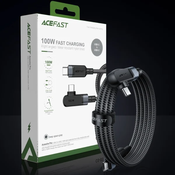 Acefast C5-03 juodas USB-C - USB-C PD QC kabelis 100W 5A 480Mb/s 2 m - juodas - Image 9