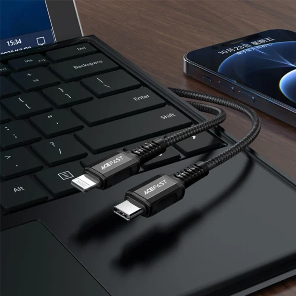 Acefast C1-01 Lightning - USB-C MFi PD kabelis 30W 3A 480Mb/s 1,2 m - juodas - Image 6