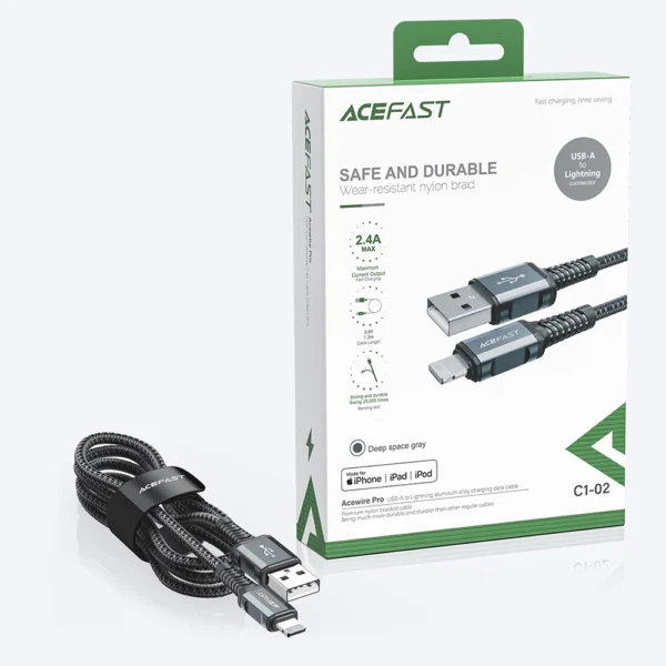 Acefast kabelis MFI USB - Lightning 1,2 m, 2,4A juodas (C1-02 black) - Image 12