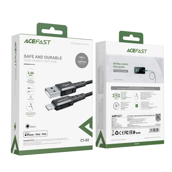 Acefast kabelis MFI USB - Lightning 1,2 m, 2,4A juodas (C1-02 black) - Image 5