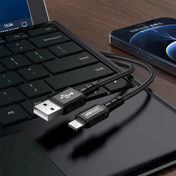 Acefast kabelis MFI USB - Lightning 1,2 m, 2,4A juodas (C1-02 black) - Image 6