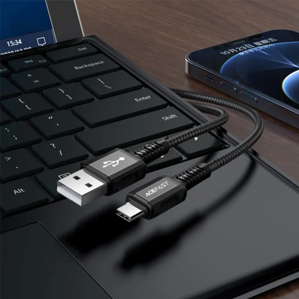 Acefast USB kabelis - USB Type-C 1,2 m, 3A juodas (C1-04 black) - Image 6