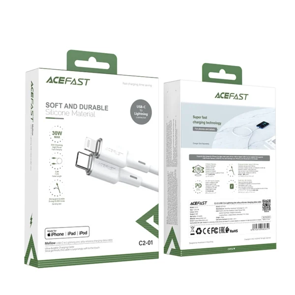 Acefast kabelis MFI USB Type-C - Lightning 1,2 m, 30W, 3A juodas (C2-01 black) - Image 10