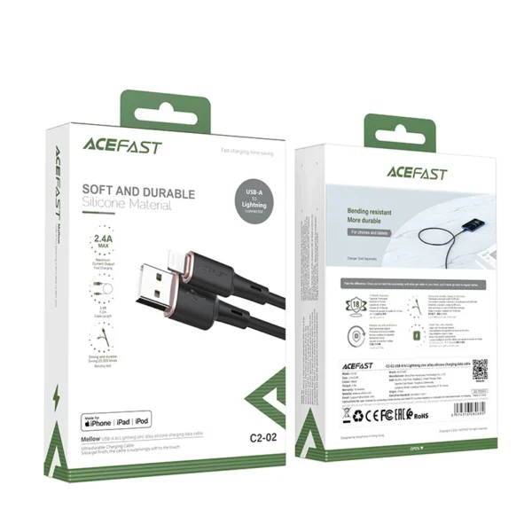 Acefast kabelis MFI USB - Lightning 1,2 m, 2,4A juodas (C2-02 black) - Image 5