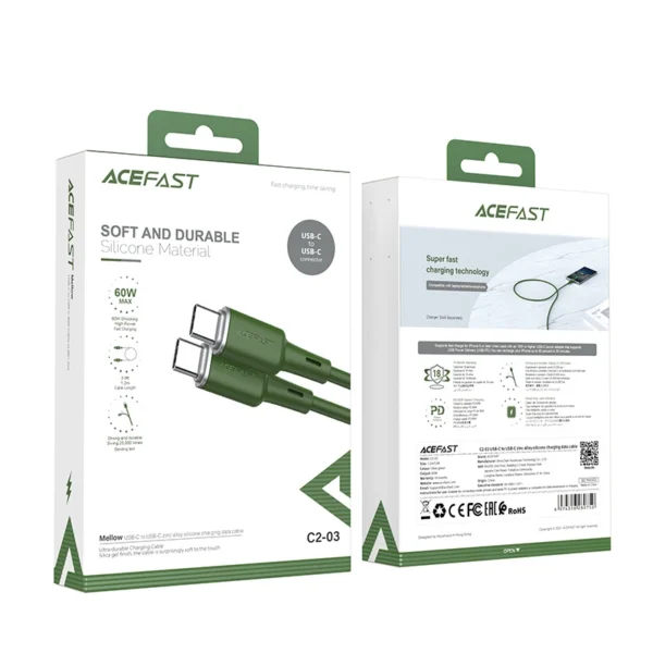 Acefast C2-03-CC USB-C - USB-C PD QC kabelis 60W 3A 480Mb/s 1,2 m - žalias - Image 5