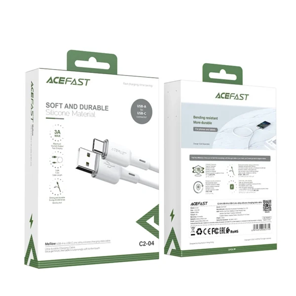 Acefast USB kabelis - USB Type-C 1,2 m, 3A baltas (C2-04 white) - Image 5