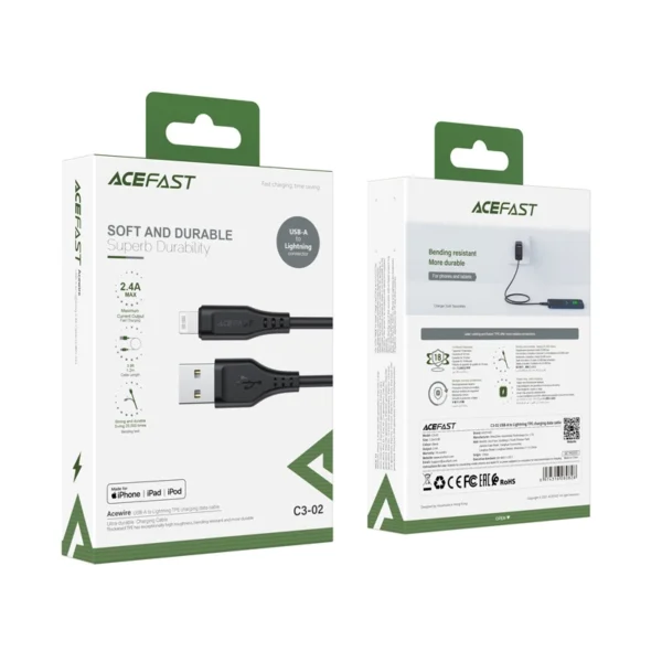 Acefast kabelis MFI USB - Lightning 1,2 m, 2,4A juodas (C3-02 black) - Image 5