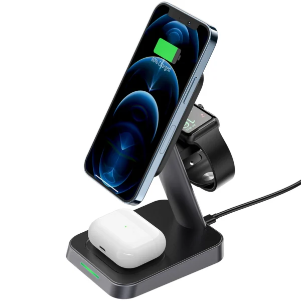Acefast Qi belaidis įkroviklis 15W iPhone (su MagSafe), Apple Watch ir Apple AirPods stovui, magnetinis laikiklis juodas (E3 black) - Image 13