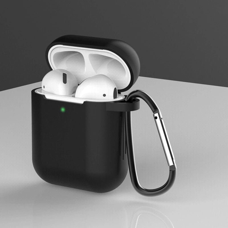 Dėklas AirPods 2 / AirPods 1 silikono minkštas ausinių dangtelis + raktų pakabukas su karabinu juodas (Case D) - Image 2