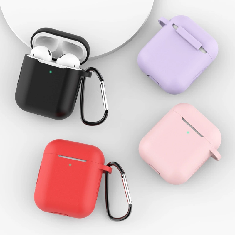 Dėklas AirPods 2 / AirPods 1 silikono minkštas ausinių dangtelis + raktų pakabukas su karabinu juodas (Case D) - Image 3