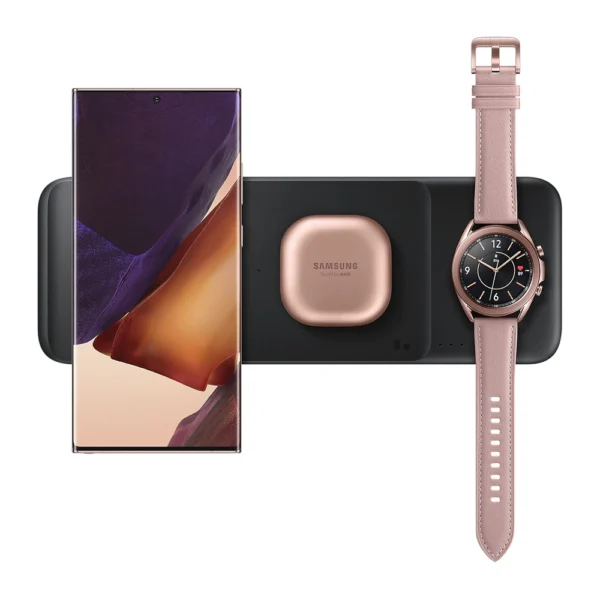 Samsung Trio EP-P6300TBEGEU 3in1 indukcinis įkroviklis telefonui / Galaxy Watch / Buds – juodas + maitinimo blokas + laidas - Image 5