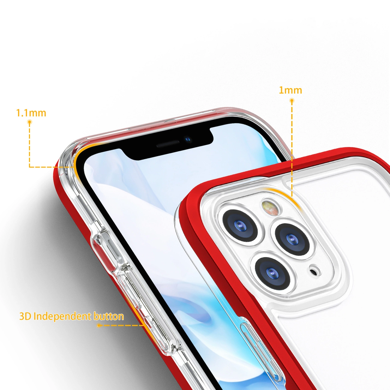 Skaidrus 3in1 dėklas iPhone 11 Pro Max su rėmeliu – raudonas - Image 4