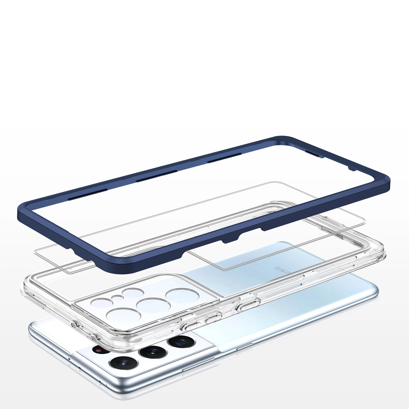 Clear 3in1 dėklas Samsung Galaxy S22 Ultra gelio dangtelis su rėmeliu mėlynas - Image 5
