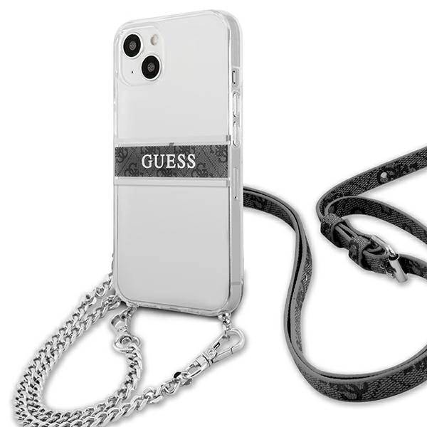 Guess GUHCP13SKC4GBSI iPhone 13 mini 5,4" skaidrus kietas dėklas 4G Gray Strap Silver Chain - Image 2
