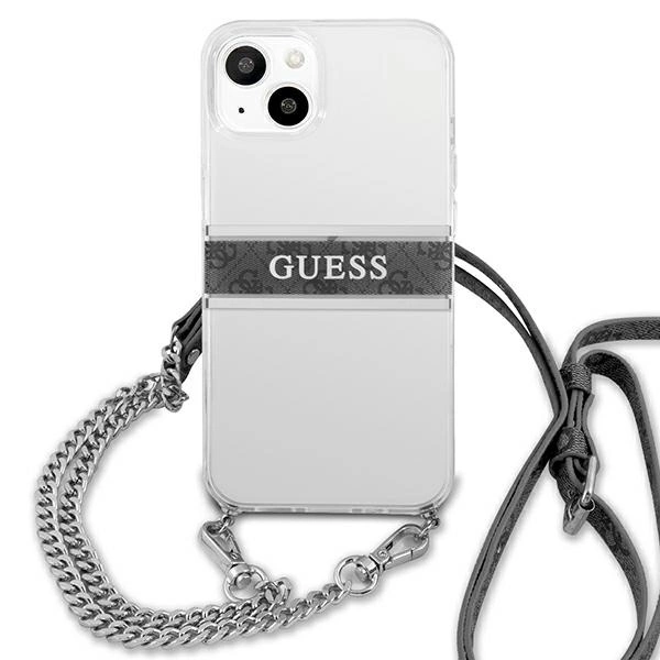 Guess GUHCP13SKC4GBSI iPhone 13 mini 5,4" skaidrus kietas dėklas 4G Gray Strap Silver Chain - Image 3
