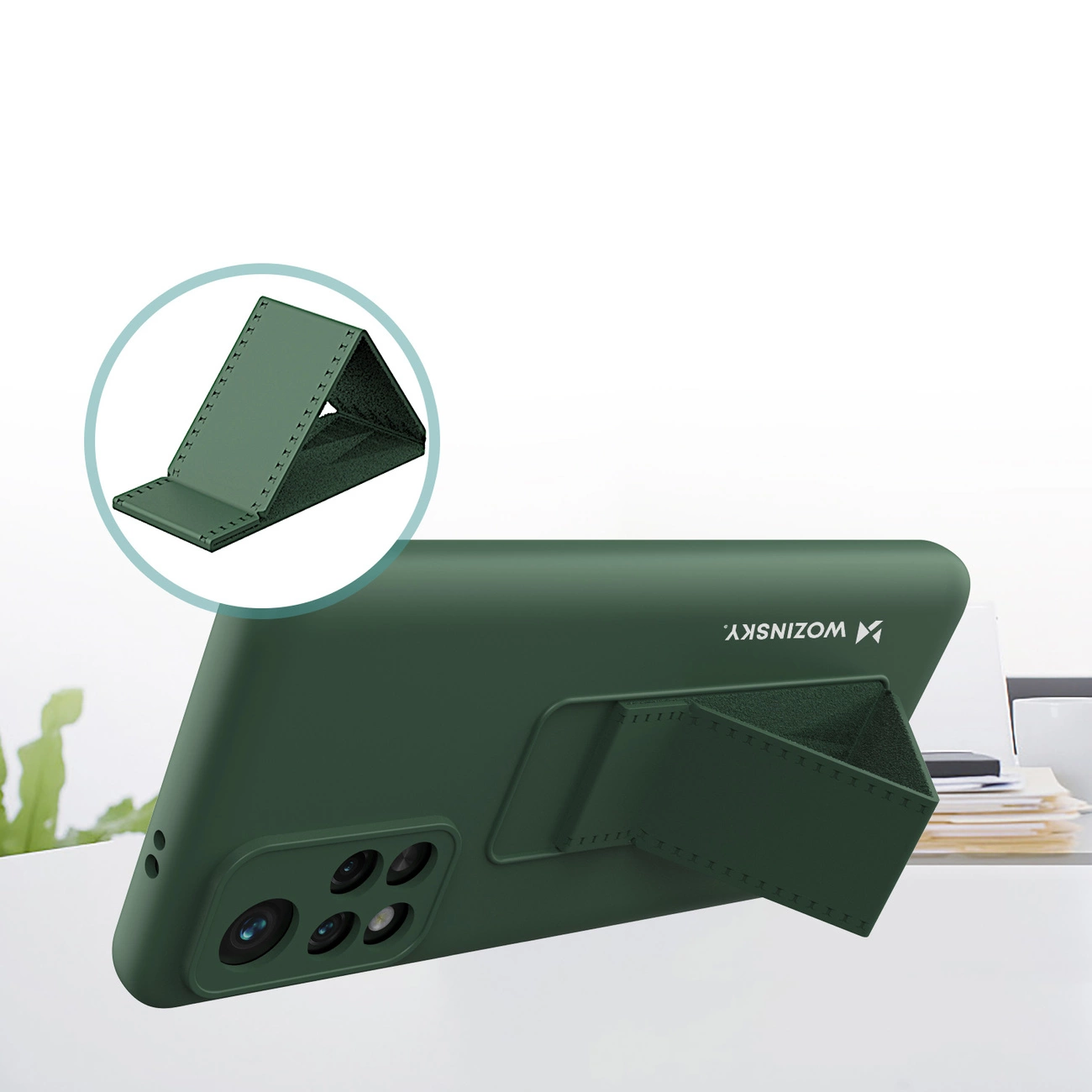 Wozinsky Kickstand silikoninis dėklas su stoveliu Xiaomi Poco M4 Pro 5G raudonas - Image 5