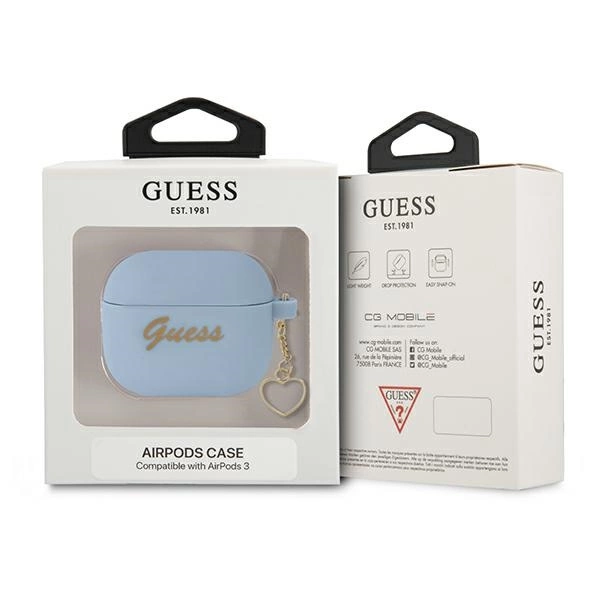 Guess GUA3LSCHSB AirPods 3 dėklas mėlynas/blue Silicone Charm Heart Collection - Image 3