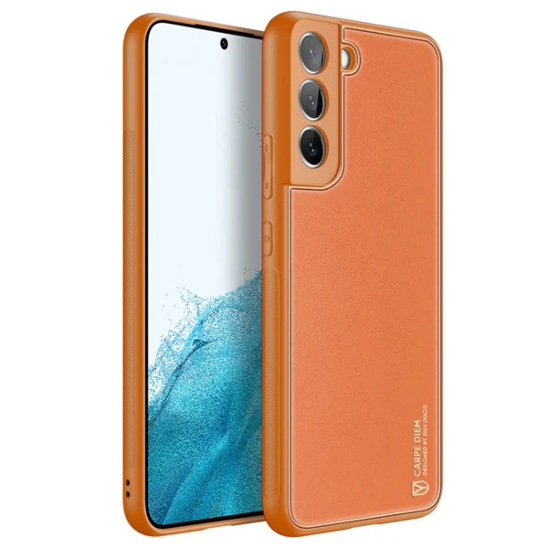 Dux Ducis Yolo elegantiškas ekologiškos odos dėklas Samsung Galaxy S22 + (S22 Plus) oranžinė - Image 3