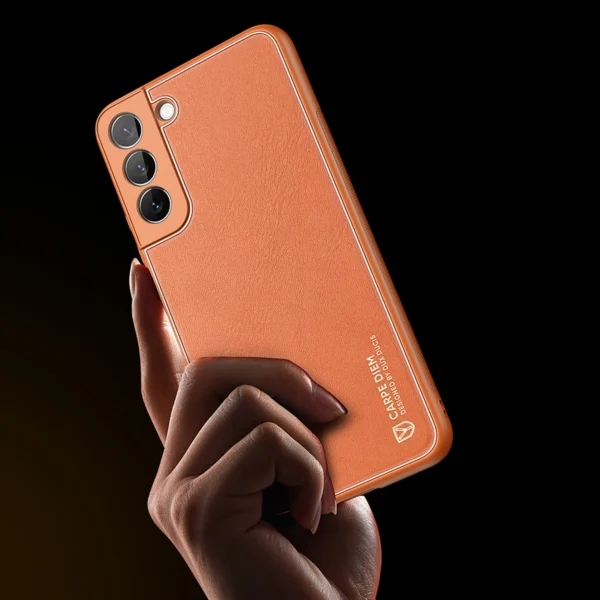 Dux Ducis Yolo elegantiškas ekologiškos odos dėklas Samsung Galaxy S22 + (S22 Plus) oranžinė - Image 9