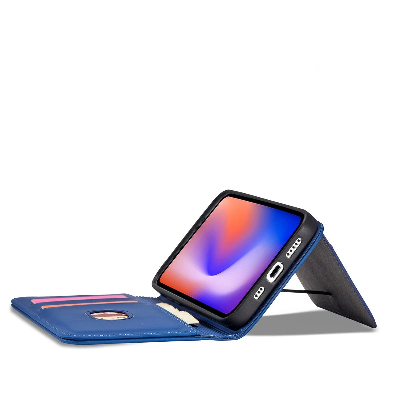 Magnetinis kortelių dėklas iPhone 12 Pro Max dėklas su kortelių laikikliu mėlynas - Image 10