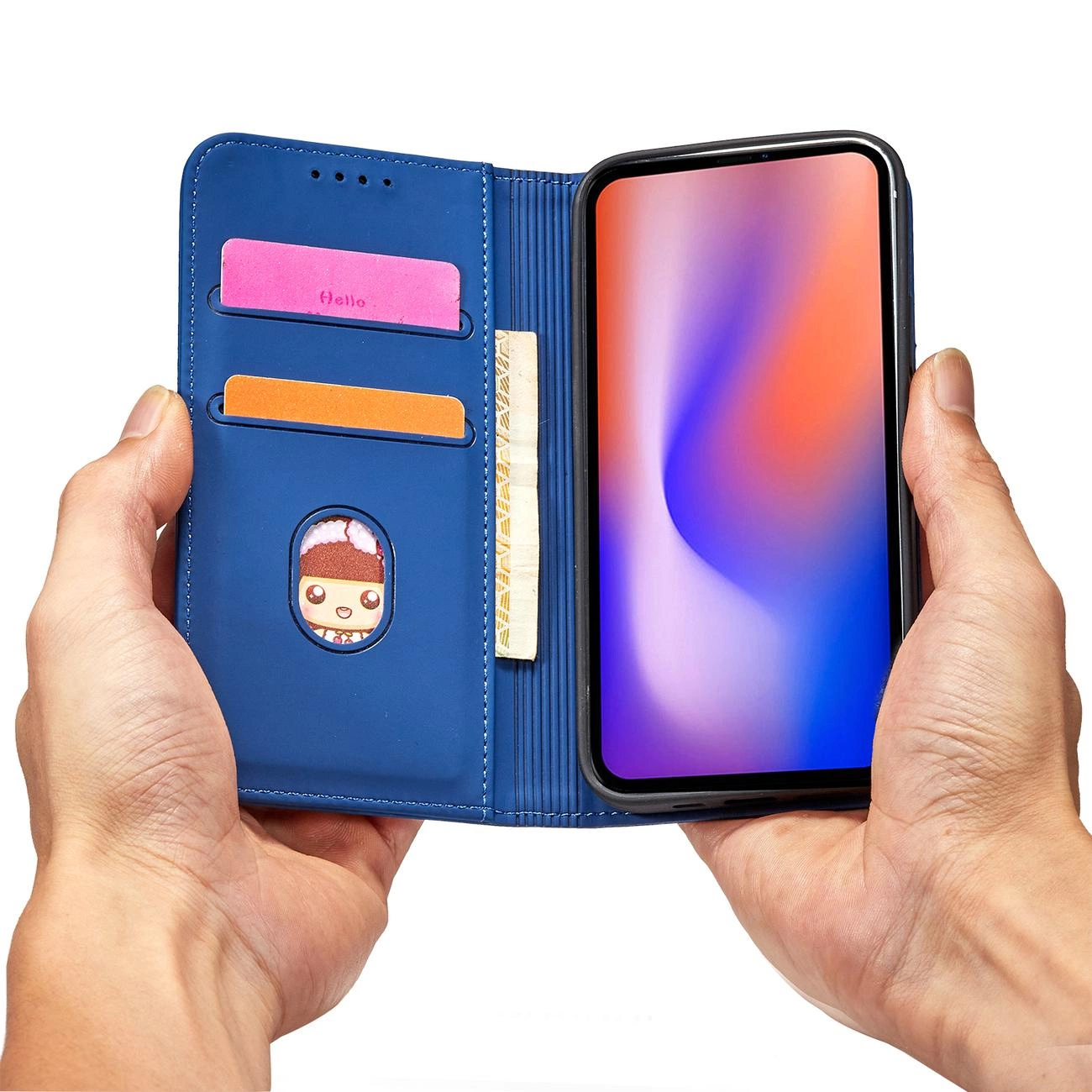 Magnetinis kortelių dėklas iPhone 12 Pro Max dėklas su kortelių laikikliu mėlynas - Image 12