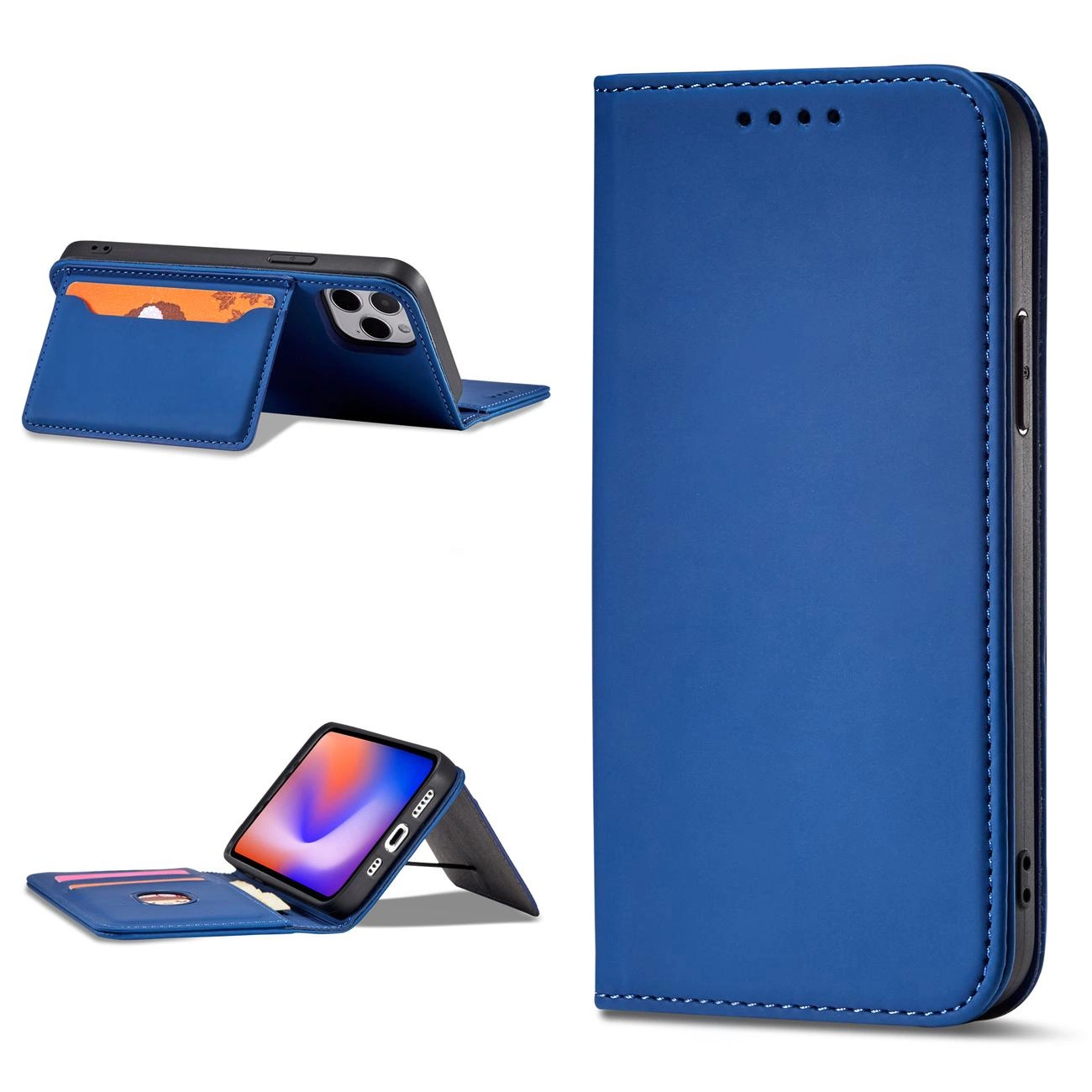 Magnetinis kortelių dėklas iPhone 12 Pro Max dėklas su kortelių laikikliu mėlynas - Image 4