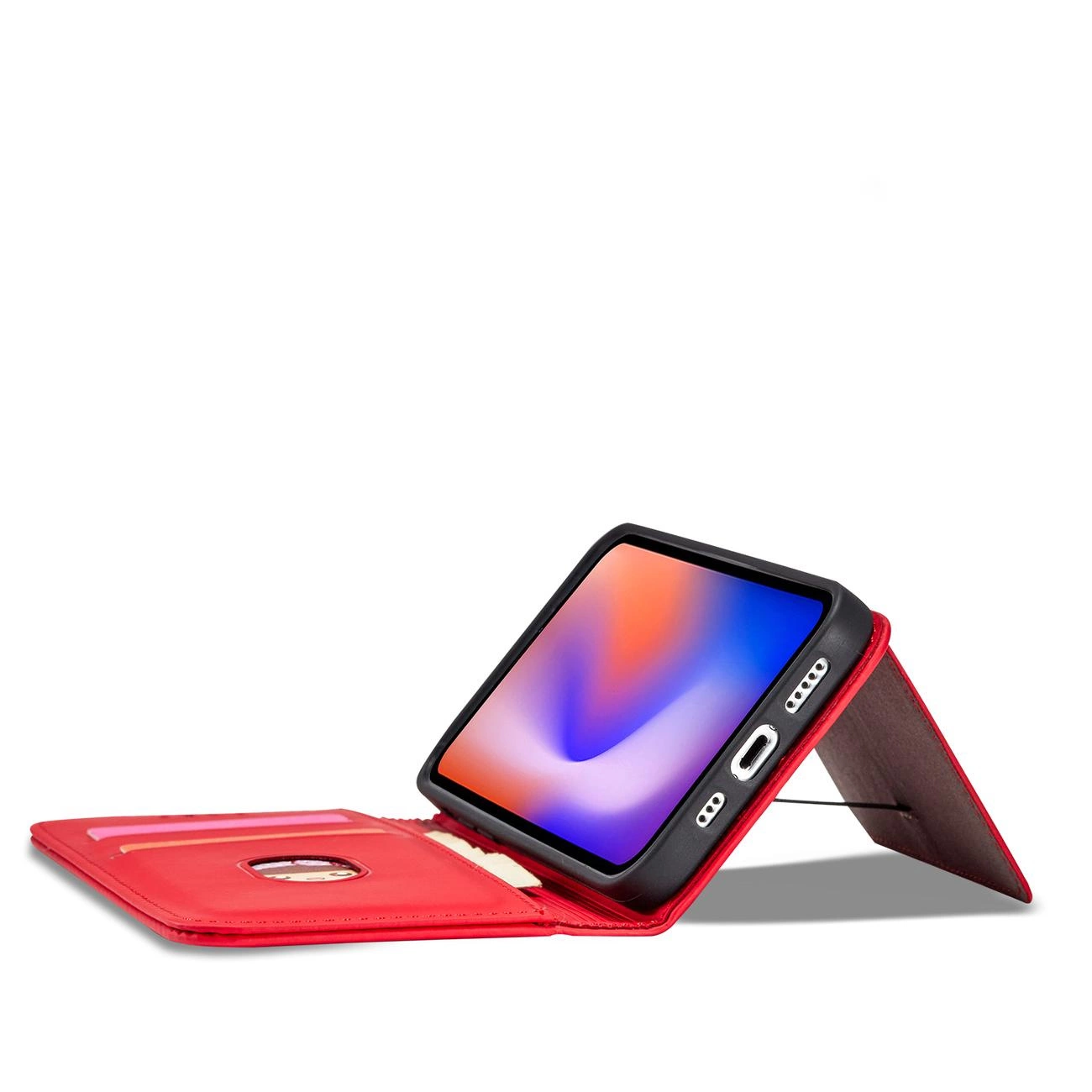 Magnetinis kortelių dėklas iPhone 12 Pro Max dėklas su kortelių laikikliu raudonas - Image 10