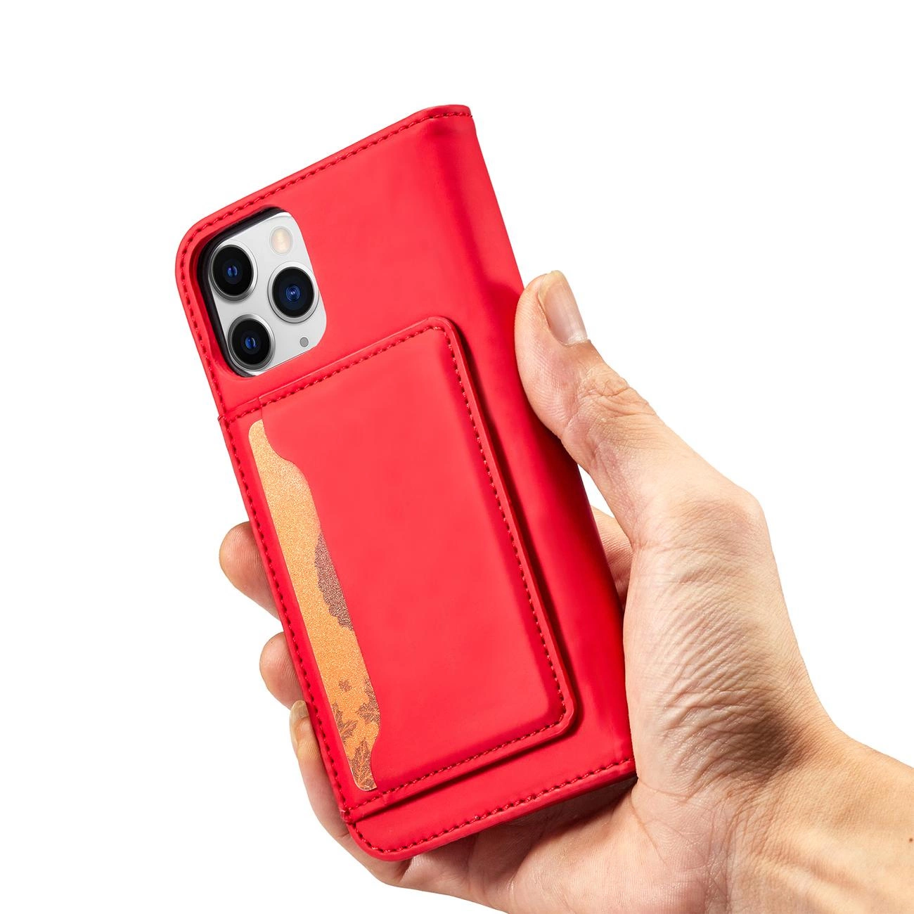 Magnetinis kortelių dėklas iPhone 12 Pro Max dėklas su kortelių laikikliu raudonas - Image 12