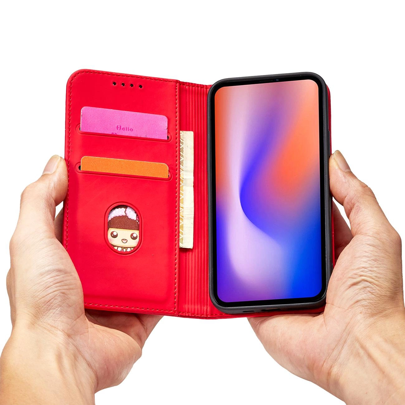 Magnetinis kortelių dėklas iPhone 12 Pro Max dėklas su kortelių laikikliu raudonas - Image 13