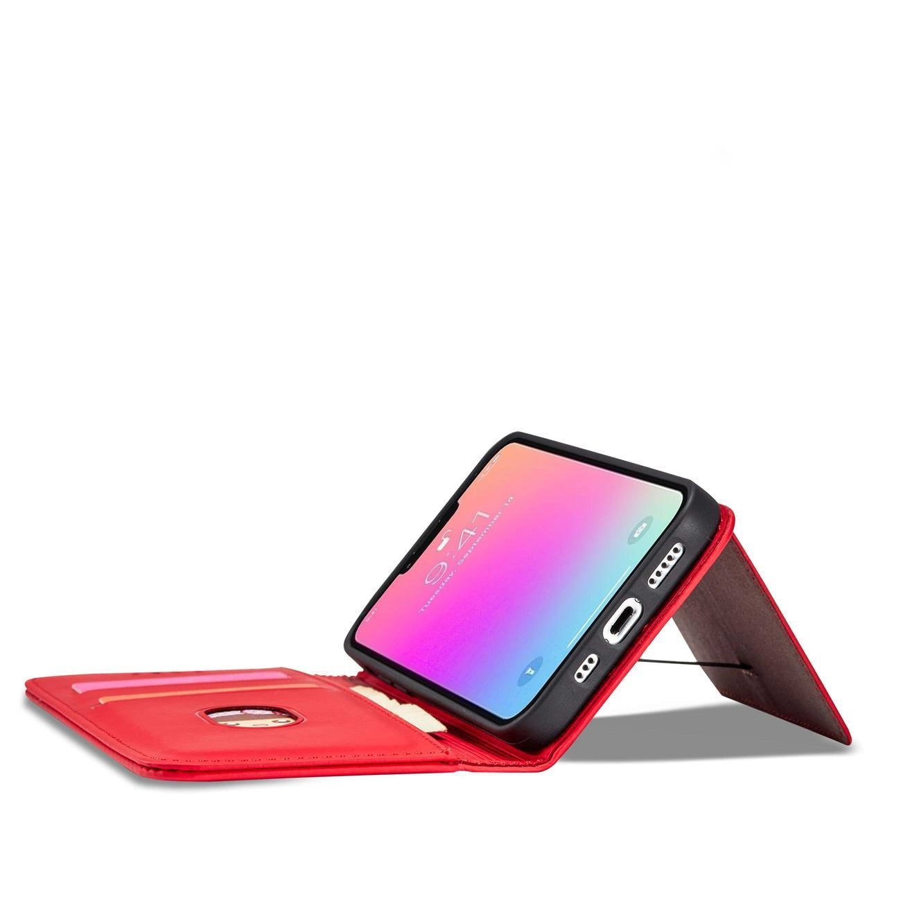 Magnetinis kortelių dėklas iPhone 13 Pro Max dėklas su kortelių laikikliu raudonas - Image 10