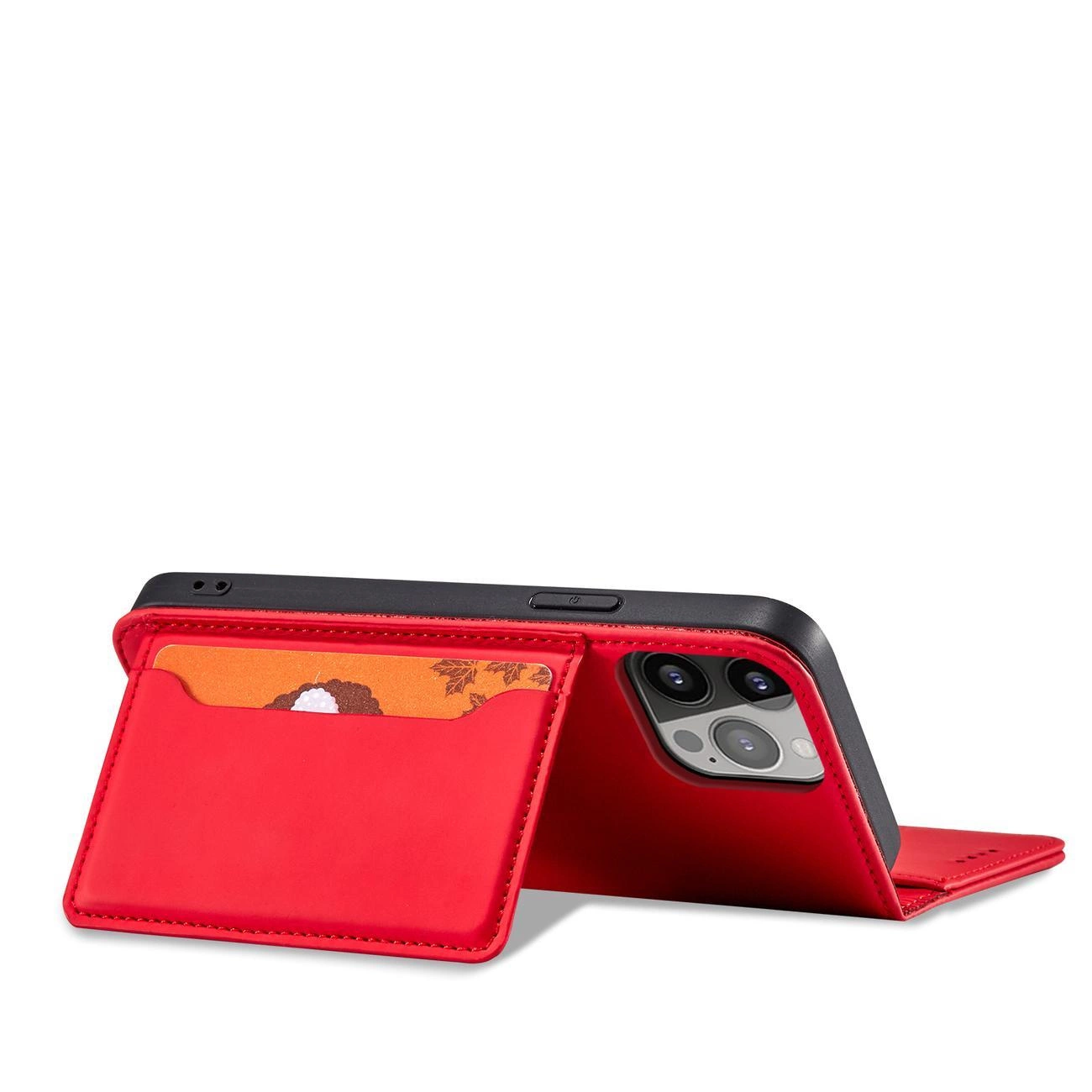 Magnetinis kortelių dėklas iPhone 13 Pro Max dėklas su kortelių laikikliu raudonas - Image 4