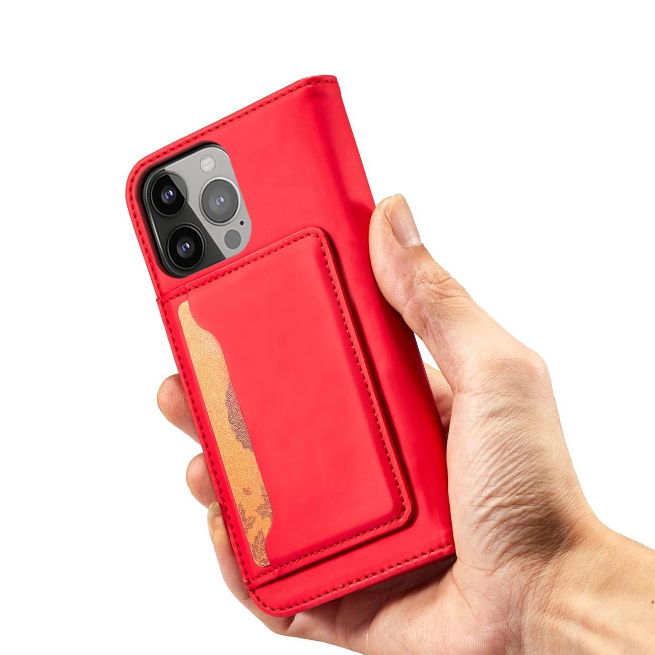 Magnetinis kortelių dėklas iPhone 13 Pro Max dėklas su kortelių laikikliu raudonas - Image 7