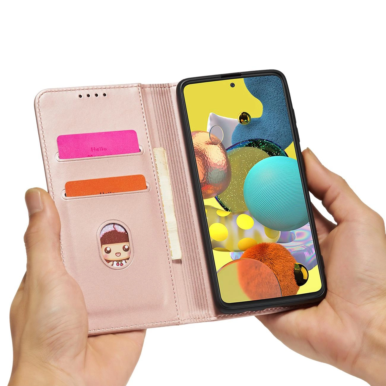 Magnetinis kortelių dėklas Xiaomi Redmi Note 11 Pro piniginė kortelių laikiklis rožinė - Image 12