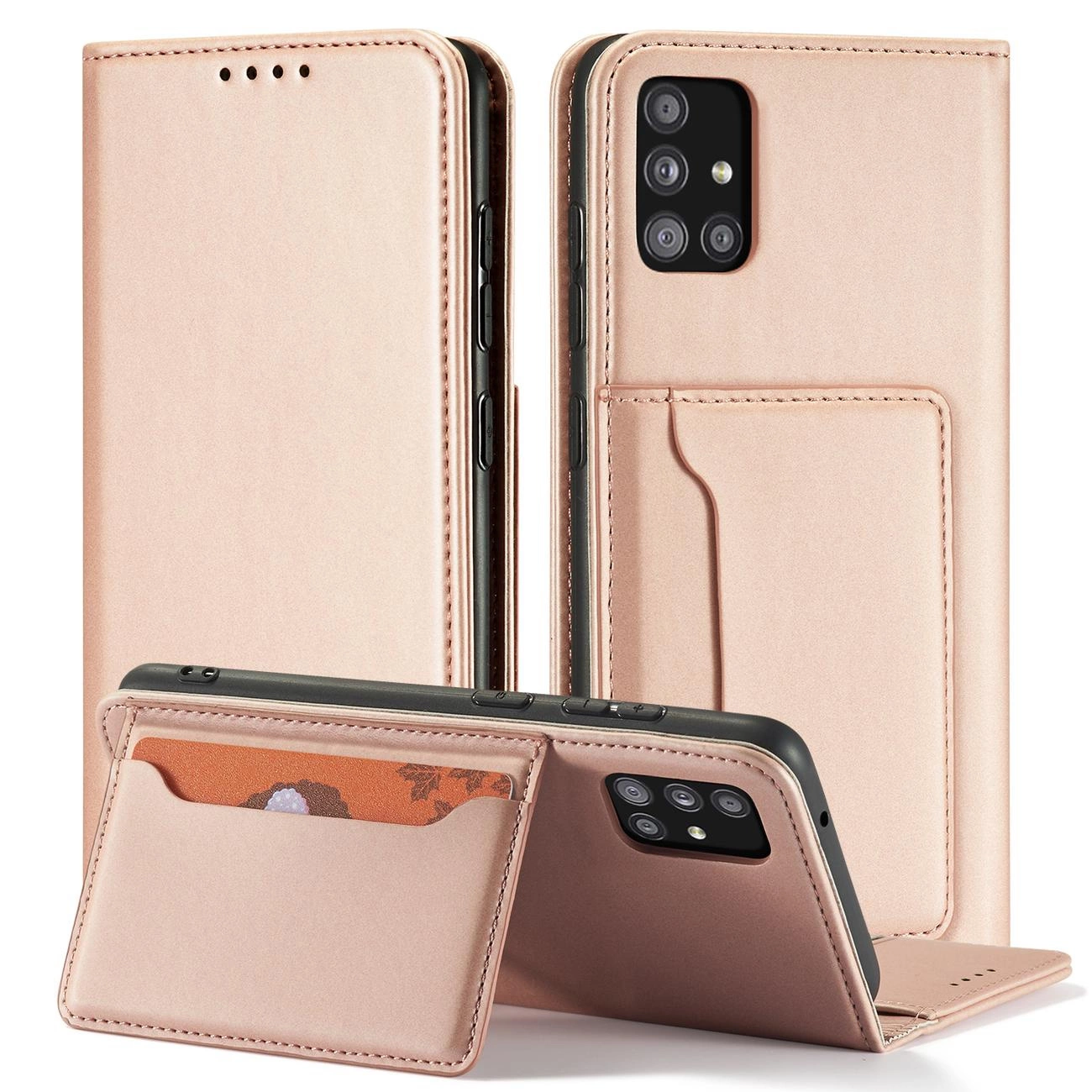 Magnetinis kortelių dėklas Xiaomi Redmi Note 11 Pro piniginė kortelių laikiklis rožinė - Image 4