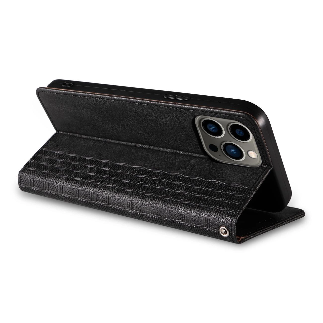 Magnetinis dirželio dėklas iPhone 12 Pro Max piniginė + mini pakabukas juoda - Image 10