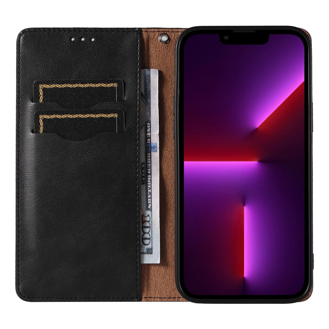 Magnetinis dirželio dėklas iPhone 12 Pro Max piniginė + mini pakabukas juoda - Image 8