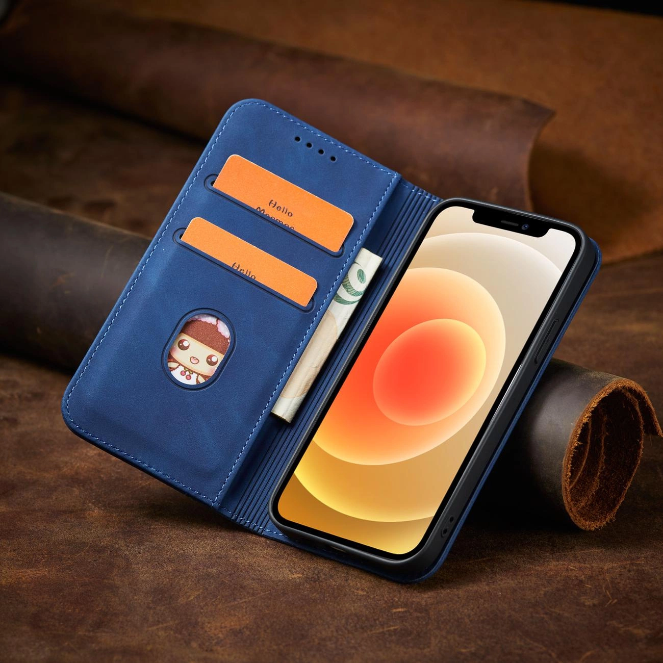 Magnetinis elegantiškas dėklas iPhone 12 Pro dėklas kortelių laikiklis mėlyna - Image 14