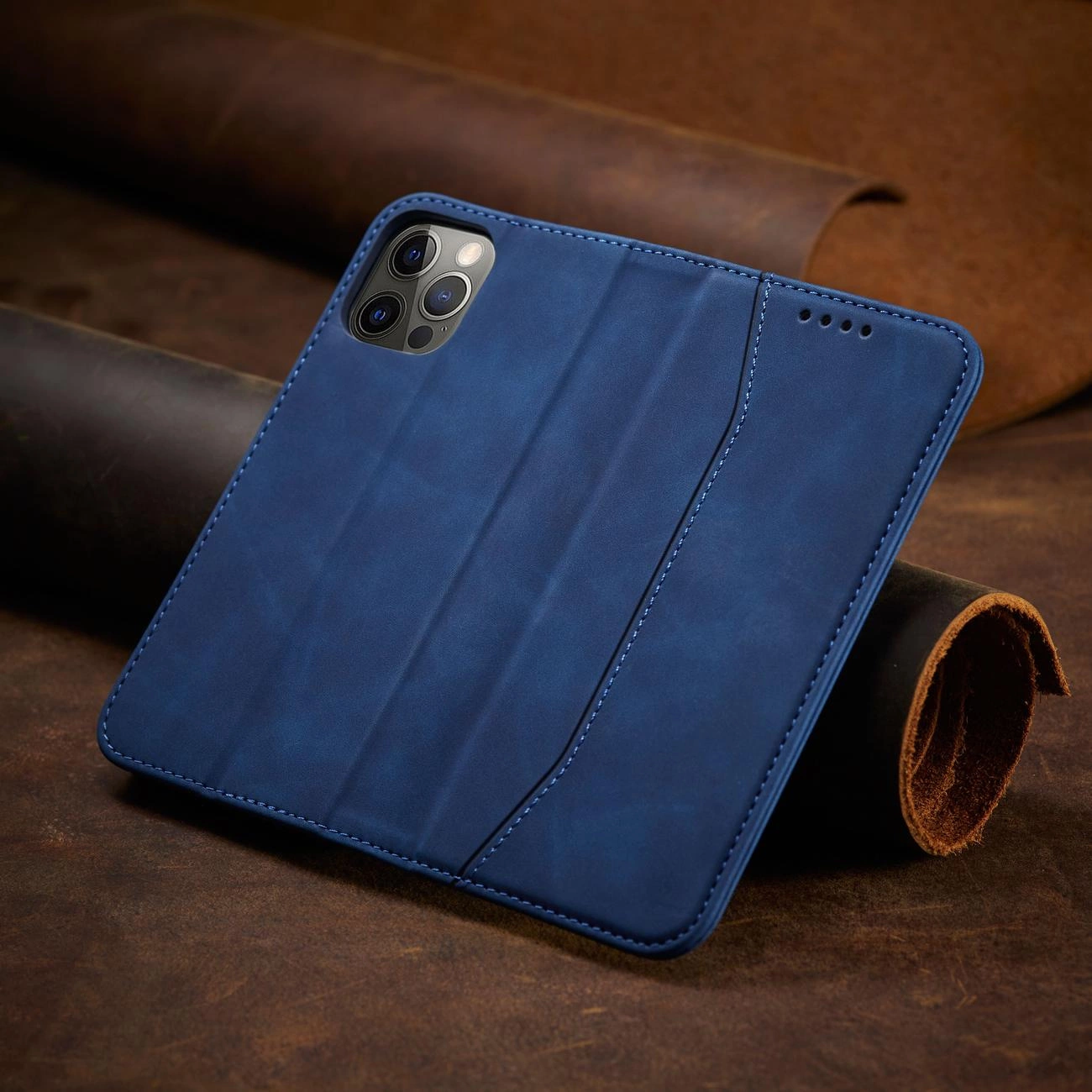 Magnetinis elegantiškas dėklas iPhone 12 Pro Max piniginė kortelių laikiklis mėlyna - Image 10