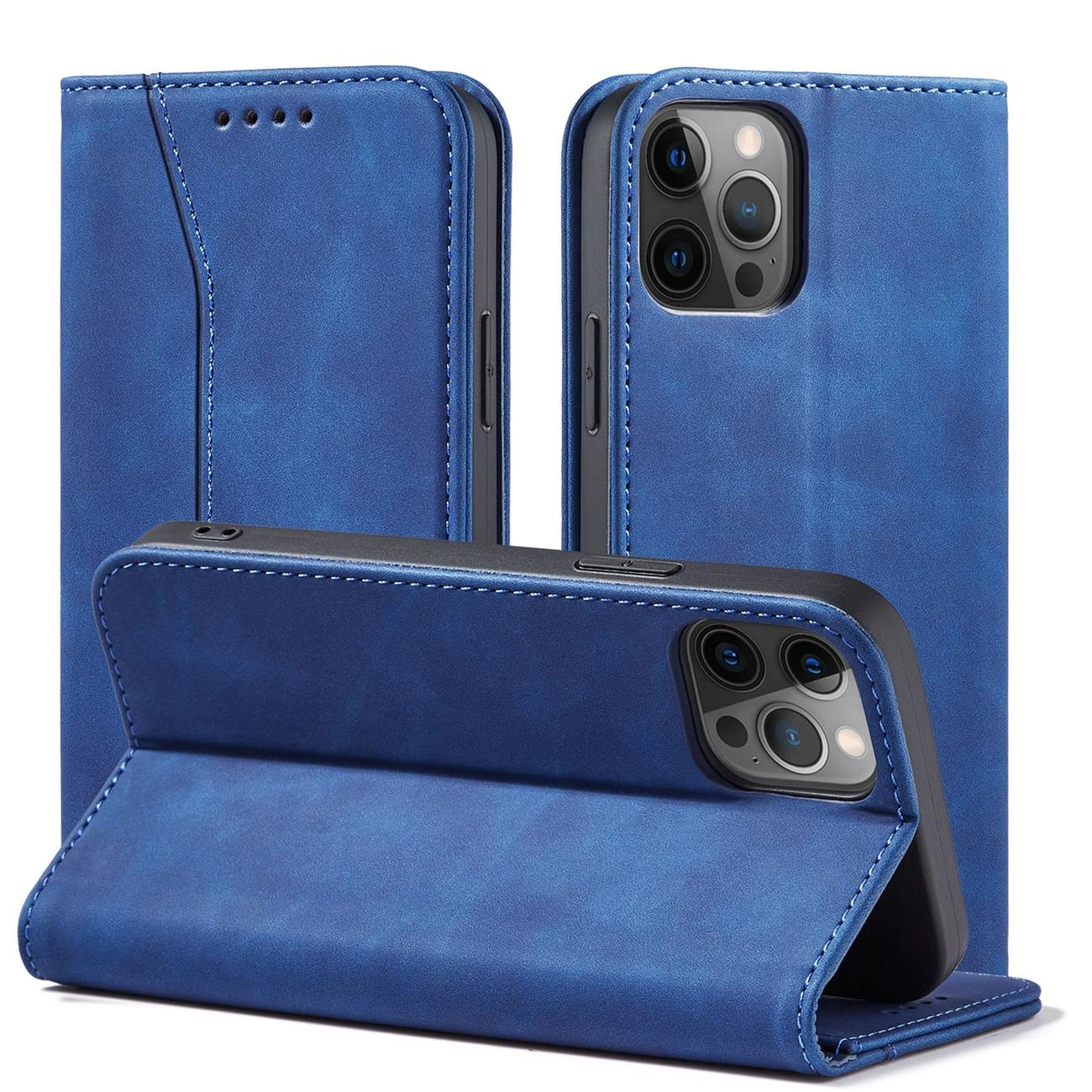 Magnetinis elegantiškas dėklas iPhone 12 Pro Max piniginė kortelių laikiklis mėlyna - Image 2