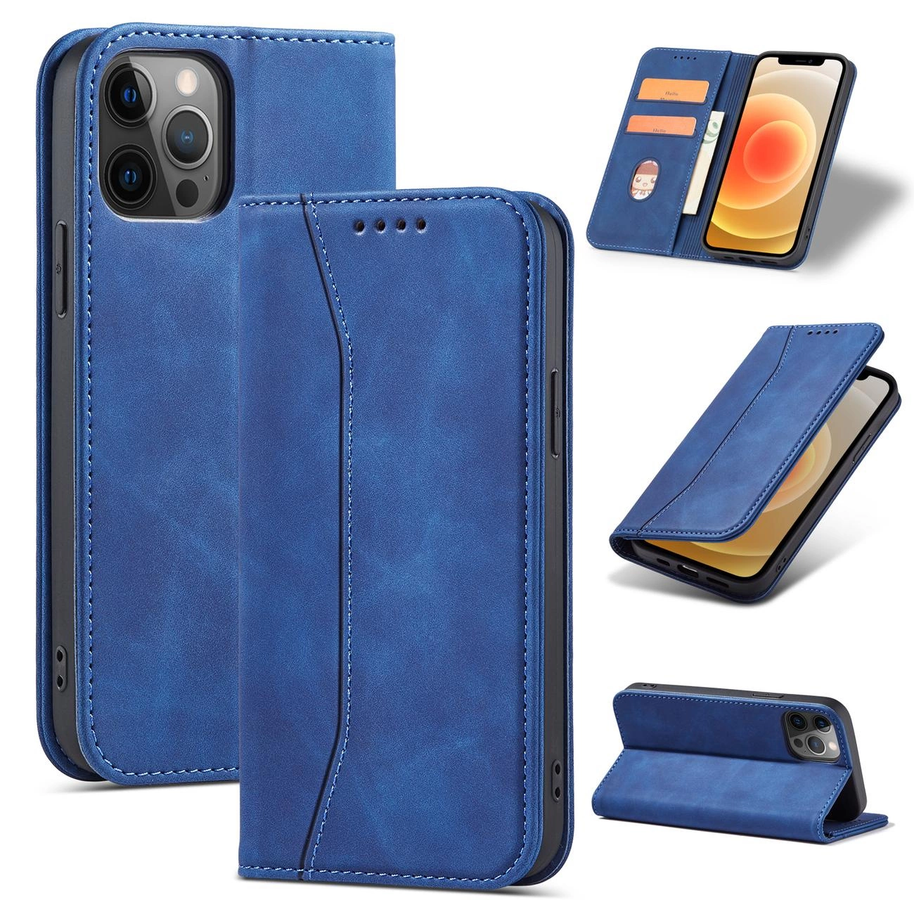 Magnetinis elegantiškas dėklas iPhone 12 Pro Max piniginė kortelių laikiklis mėlyna - Image 3