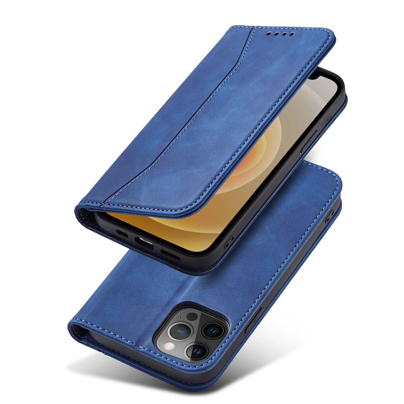 Magnetinis elegantiškas dėklas iPhone 12 Pro Max piniginė kortelių laikiklis mėlyna - Image 4