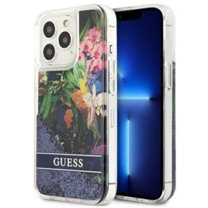 Guess Flower Liquid Glitter case for iPhone 13 Pro Max - blue