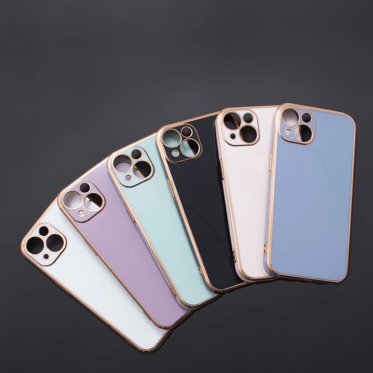 Lighting Color dėklas iPhone 12 Pro Max mėlynas gelio dėklas su auksiniu rėmeliu - Image 10